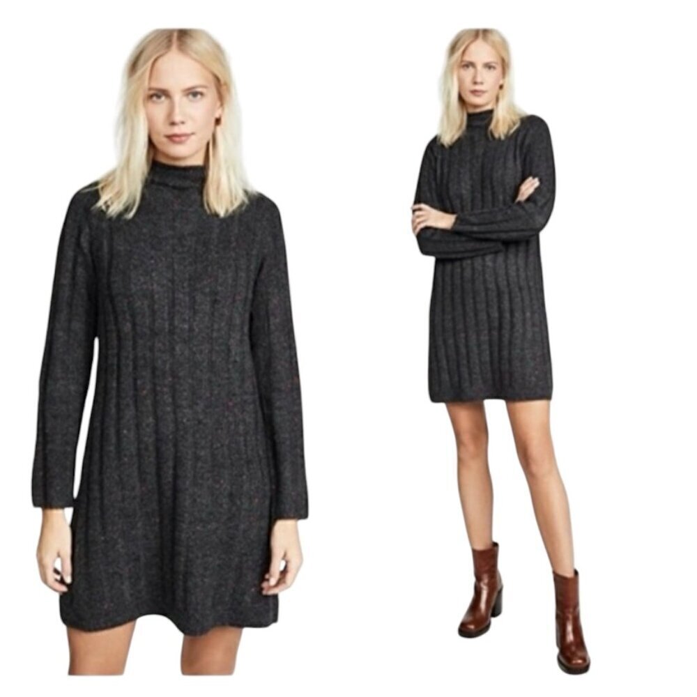 NEW Madewell Donegal Dark Gray Sweater Dress Long Sleeves Mock Neck Small